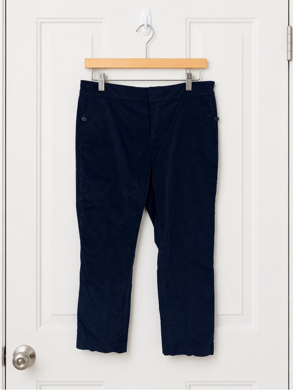 Rebecca Taylor Navy Blue Velvet Slim Ankle Trousers Pants Size 8 Mid Rise